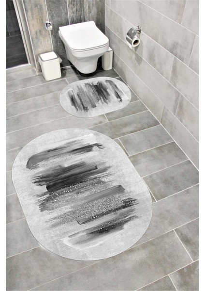 Su Emici Yumuşak Kaymaz Taban Sünger Dolgulu Yıkanabilir Dekoratif Banyo Paspası Takımı EHL195OVAL