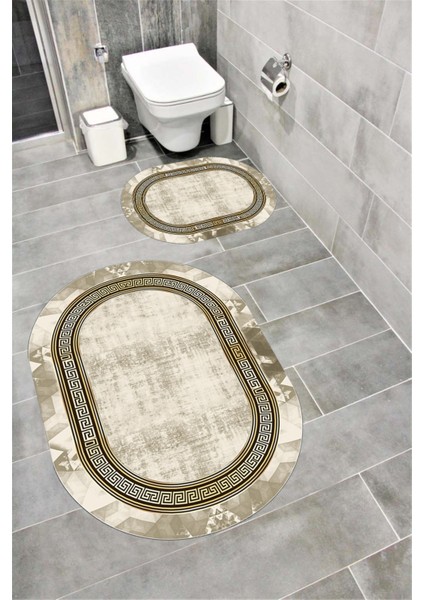 Su Emici Yumuşak Kaymaz Taban Sünger Dolgulu Yıkanabilir Dekoratif Banyo Paspası Takımı 1070 Oval