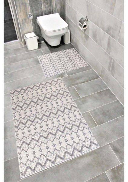 Su Emici Yumuşak Kaymaz Taban Sünger Dolgulu Yıkanabilir Dekoratif Banyo Paspası Takımı 1902KELVİN