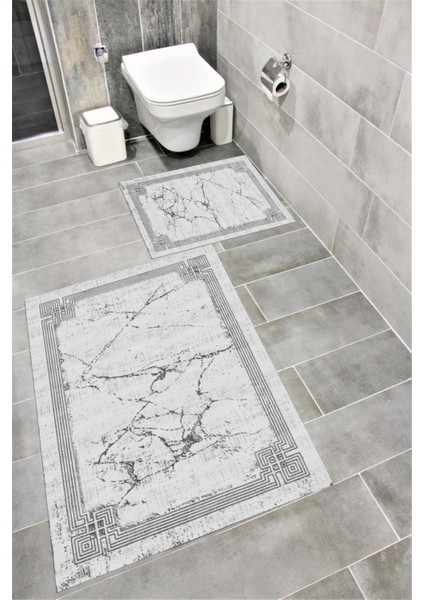 Su Emici Yumuşak Kaymaz Taban Sünger Dolgulu Yıkanabilir Dekoratif Banyo Paspası Takımı 1374A