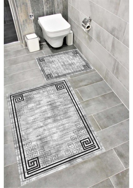 Su Emici Yumuşak Kaymaz Taban Sünger Dolgulu Yıkanabilir Dekoratif Banyo Paspası Takımı 1263