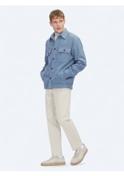 Mavi Düz Regular Fit Dokuma Yün Karışımlı Overshırt indirimleri