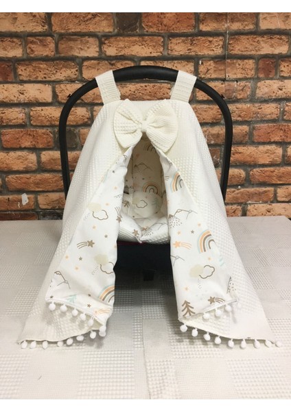 Krem Gökkuşağı Desenli Puset Örtüsü