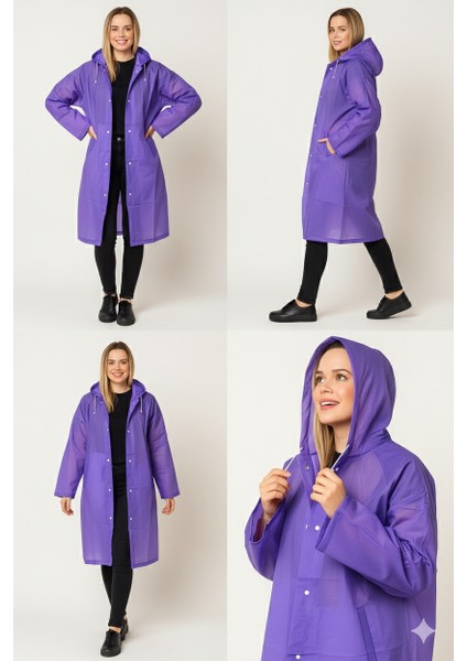 Unisex Su Geçirmez Kapüşonlu Mor Yağmurluk | Boy 120 cm – En 70 cm fiyatları