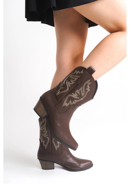 Bertha Yeni Sezon Kahve Deri Kovboy Bot modelleri