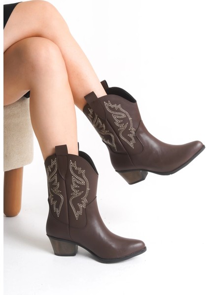 Bertha Yeni Sezon Kahve Deri Kovboy Bot fırsatları