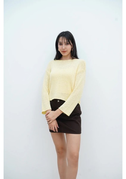 Kayık Yaka Düz Kazak