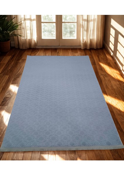 Elit Embos Gri Kabartmalı Saçaklı Kaymaz Taban Yıkanabilir Kesme Yolluk Halı