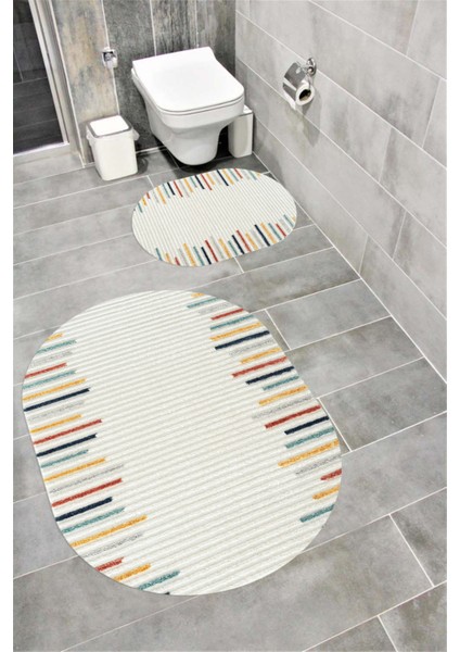 Su Emici Yumuşak Kaymaz Taban Sünger Dolgulu Yıkanabilir Dekoratif Banyo Paspası 1397 Oval