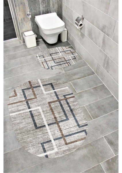 Su Emici Yumuşak Kaymaz Taban Sünger Dolgulu Yıkanabilir Dekoratif Banyo Paspası Takımı 1208 Oval