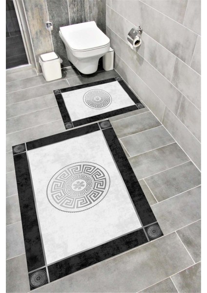 Su Emici Yumuşak Kaymaz Taban Sünger Dolgulu Yıkanabilir Dekoratif Banyo Paspası Takımı ARGUVAN1038