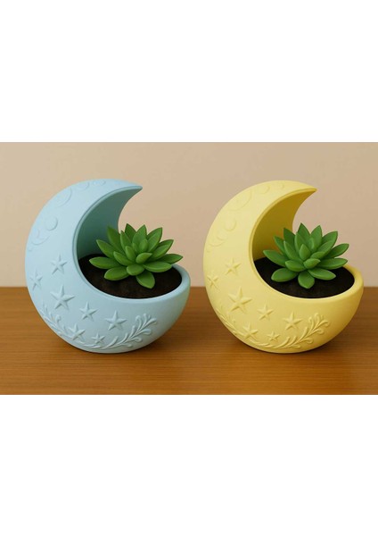 2'li El Yapımı Saksı Seti - Handmade Taş Tozu Dolunay Tasarımlı Sukulent Mumluk Dekoratif Biblo 8 cm fiyatları