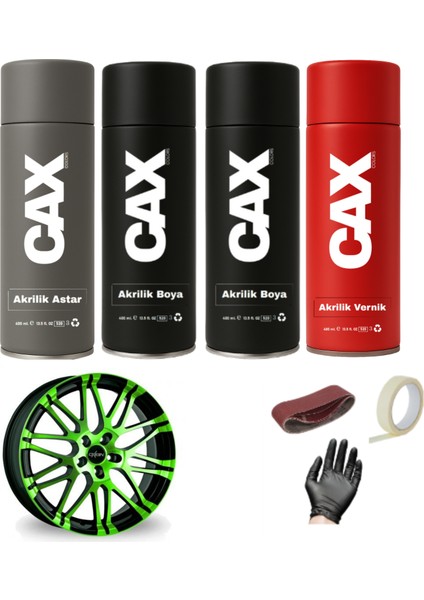 Metalik Yeşil Araba Jant Sprey Akrilik Özel Yapım Sprey Boya Seti 400 ml Bant-Zımpara-Eldiven