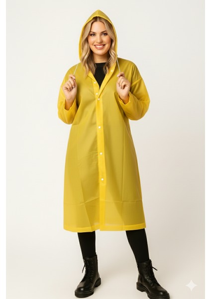 Unisex Su Geçirmez Kapüşonlu Sarı Yağmurluk | Boy 120 cm – En 70 cm