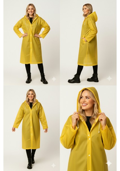 Unisex Su Geçirmez Kapüşonlu Sarı Yağmurluk | Boy 120 cm – En 70 cm fiyatları