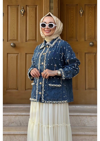 Incili Denim Ceket 25W6043 Lacivert modelleri