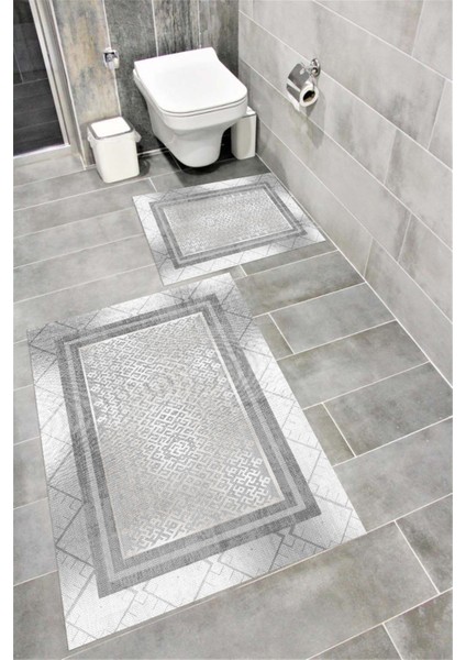 Su Emici Yumuşak Kaymaz Taban Sünger Dolgulu Pamuksu Doku Yıkanabilir Dekoratif Banyo Paspası 1371B