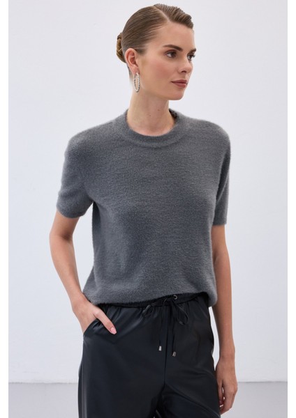 Sakallı Kısa Kol Triko - Antrasit
