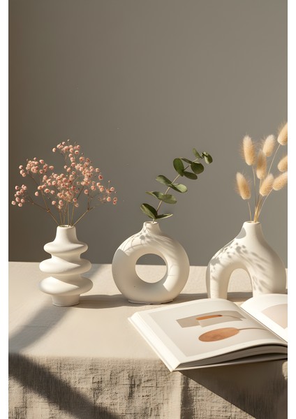 Modern Bohem Beton Biblo 3’lü Set – Dekoratif Minimal Set