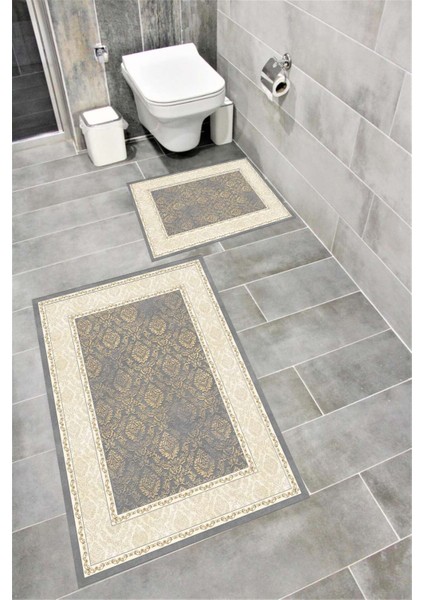 Su Emici Yumuşak Kaymaz Taban Sünger Dolgulu Yıkanabilir Dekoratif Banyo Paspası TAKIMI-1071YILMAZ