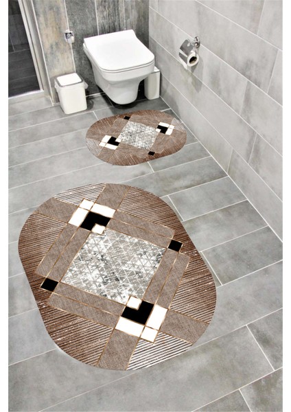 Su Emici Yumuşak Kaymaz Taban Sünger Dolgulu Yıkanabilir Dekoratif Banyo Paspası Takımı EHL29OVAL