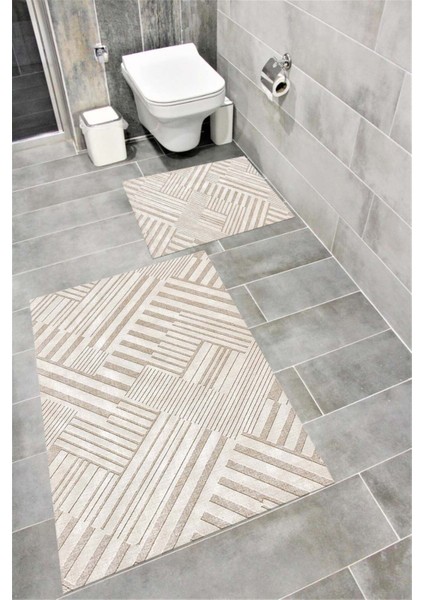 Su Emici Yumuşak Kaymaz Taban Sünger Dolgulu Yıkanabilir Dekoratif Banyo Paspası Takımı 1152