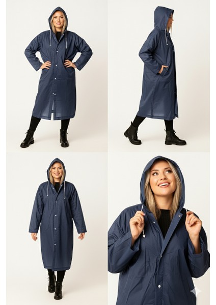 Unisex Su Geçirmez Kapüşonlu Lacivert Yağmurluk | Boy 120 cm – En 70 cm fiyatları