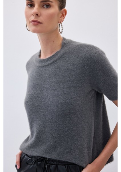 Sakallı Kısa Kol Triko - Antrasit