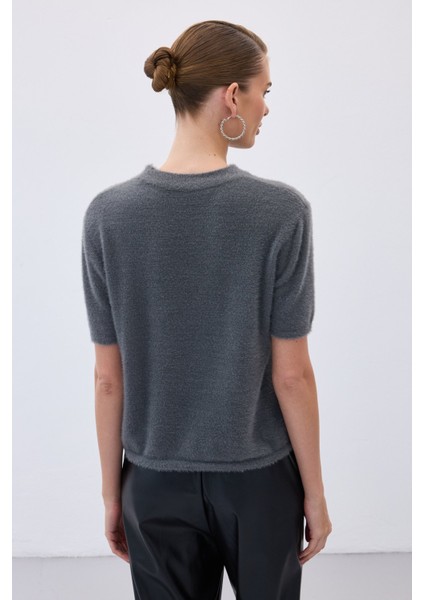 Sakallı Kısa Kol Triko - Antrasit