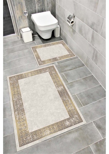 Su Emici Yumuşak Kaymaz Taban Sünger Dolgulu Yıkanabilir Dekoratif Banyo Paspası Takımı 1219