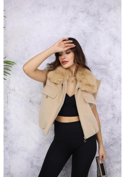 Kadın Peluş Yelek M4817 Camel fiyatları