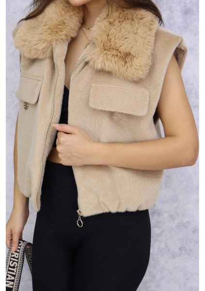Kadın Peluş Yelek M4817 Camel modelleri