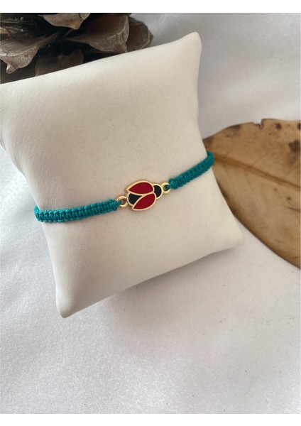 Uğur Böceği Figürlü Ayarlanabilir Bileklik Turkuaz Renk