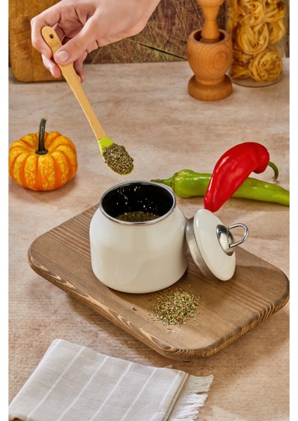 %100 Emaye Nostalji Sade Şık Görünüm 10 cm Baharatlık ve Saklama Kabı