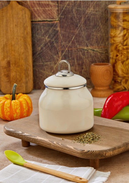 %100 Emaye Nostalji Sade Şık Görünüm 10 cm Baharatlık ve Saklama Kabı fiyatları
