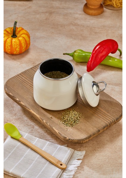 %100 Emaye Nostalji Sade Şık Görünüm 10 cm Baharatlık ve Saklama Kabı fırsatları