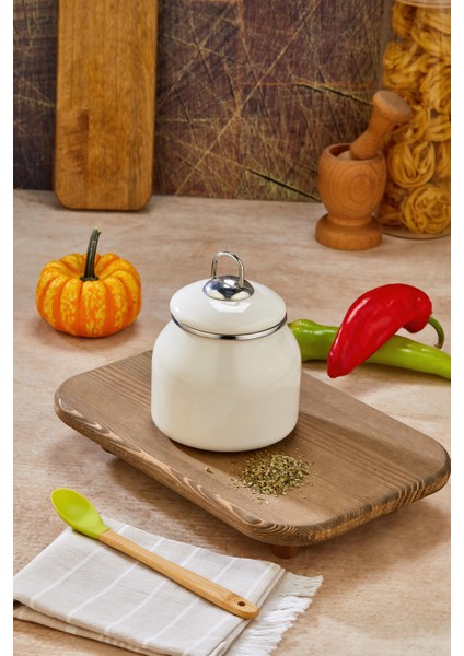 %100 Emaye Nostalji Sade Şık Görünüm 10 cm Baharatlık ve Saklama Kabı indirimleri