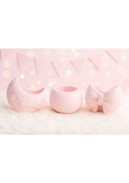 3'lü El Yapımı Bebek Odası Obje Dekoratif Biblo Seti - Handmade Mumluk Sukulent Saksı 8 cm