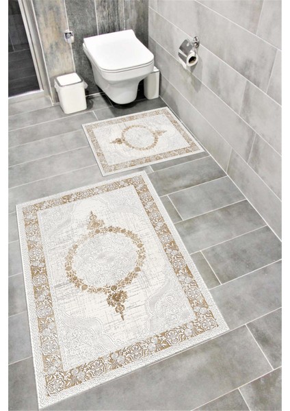 Su Emici Yumuşak Kaymaz Taban Sünger Dolgulu Yıkanabilir Dekoratif Banyo Paspası Takımı Bonjour