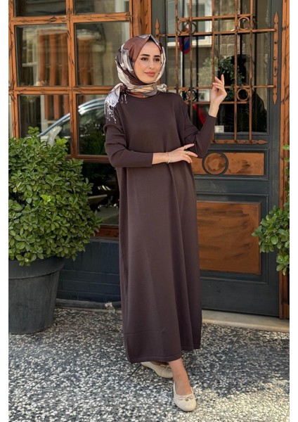 Nurcan Çetin Triko Elbise NR162 Kahve