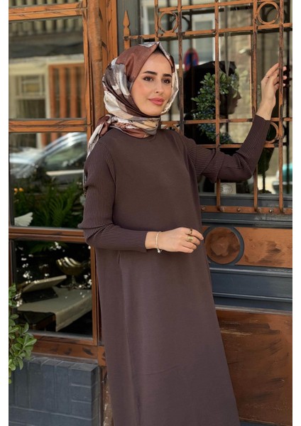 Nurcan Çetin Triko Elbise NR162 Kahve modelleri