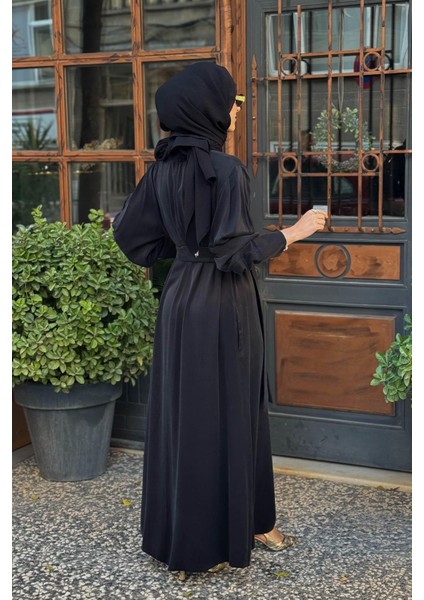 Yaka Aksesuarlı Ipek Cupro Elbise 2502-5011 Siyah fırsatları