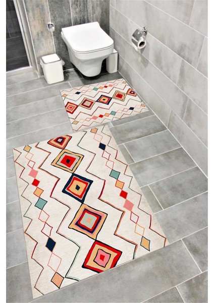 Su Emici Yumuşak Kaymaz Taban Sünger Dolgulu Yıkanabilir Dekoratif Banyo Paspası Takımı Iskrenkli