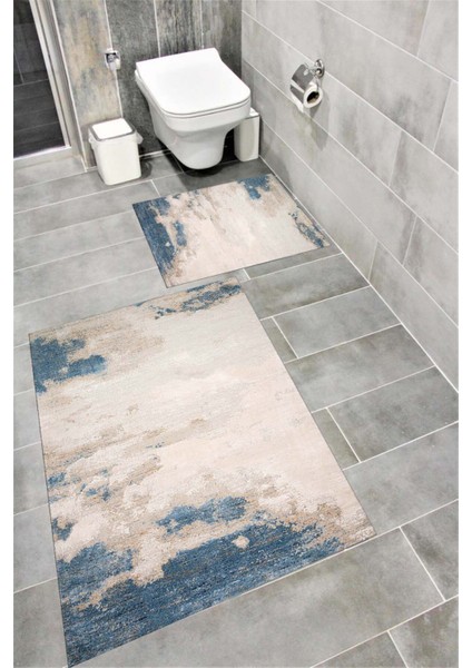 Su Emici Yumuşak Kaymaz Taban Sünger Dolgulu Yıkanabilir Dekoratif Banyo Paspası Takımı 1232