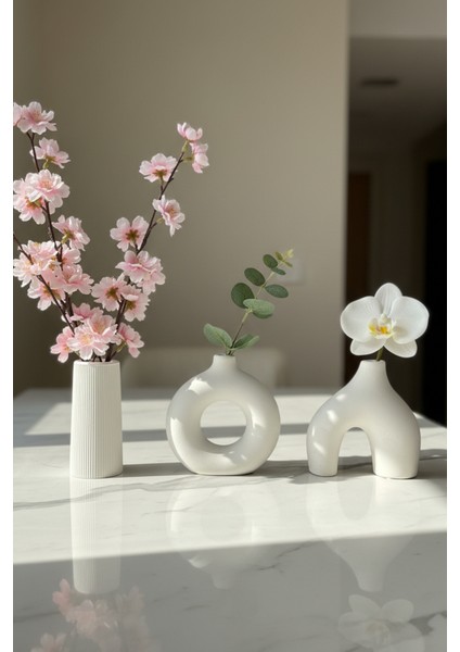 Bohem - Modern Beton Vazo 3’lü Set – Dekoratif Minimal Vazo