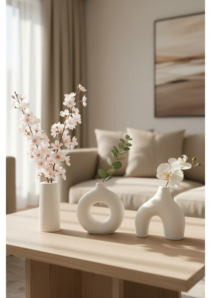 Bohem - Modern Beton Vazo 3’lü Set – Dekoratif Minimal Vazo fırsatları