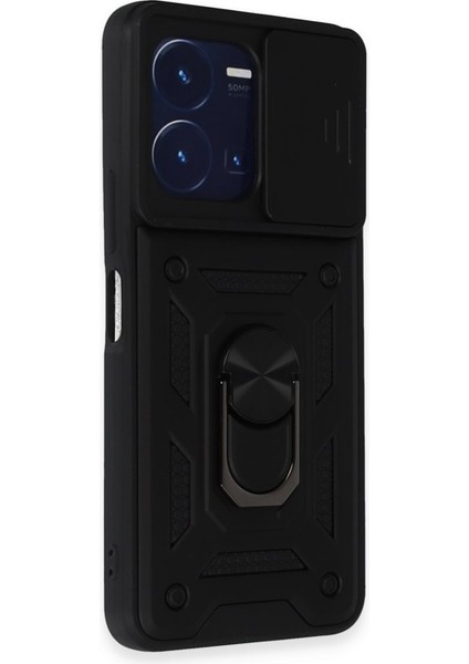 Vivo Y35 Kılıf Tam Koruma Sağlayan Kamera Sürgülü Sert Silikon Kapak Ryc/pars Yüzüklü