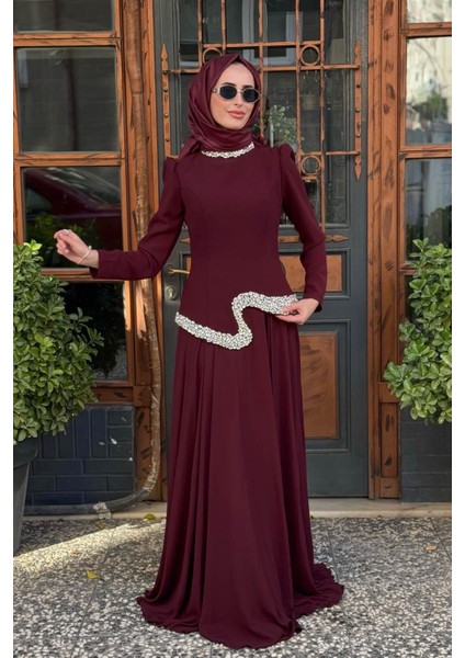 Qeen Abiye 4437 Bordo