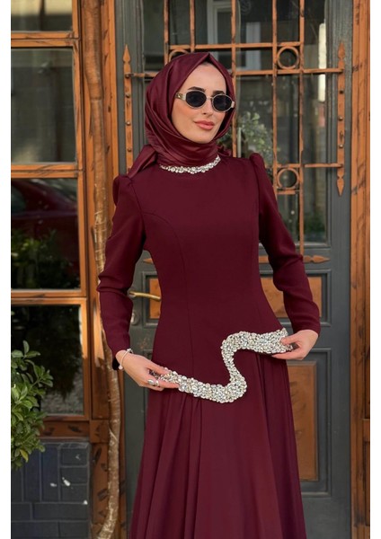 Qeen Abiye 4437 Bordo modelleri
