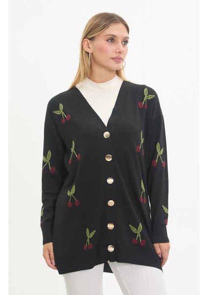 Kiraz Desenli Merserize Triko Hırka modelleri